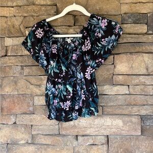 American Eagle‎ Outfitters Black and Blue Smocked Blouse